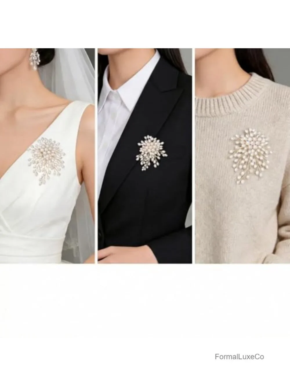 Simulated Pearl Floral Brooch Gold Tone Cluster Pin for Women Wedding Suit Coat